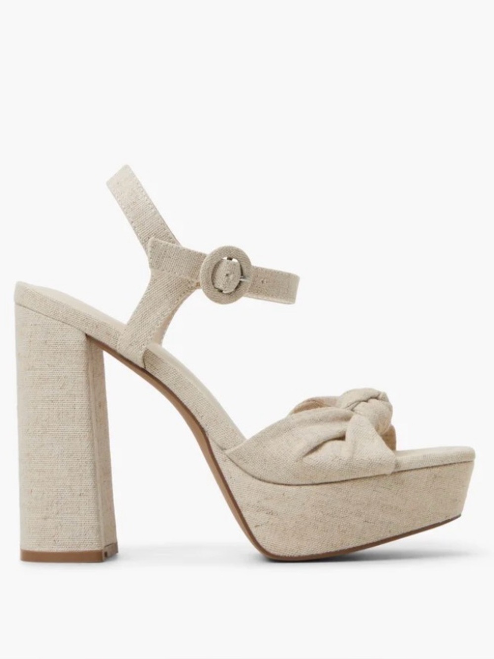 Sassari - Block heel. Beige Platform Knot Slingback Sandal